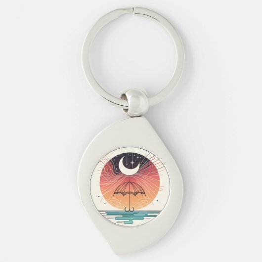 Crescent Moon Rain Boho Line Art Charm Sleutelhanger (Voorkant)