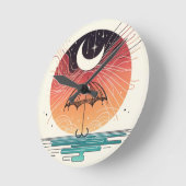 Crescent Moon Rain Boho Line Art Ronde Klok (Hoek)