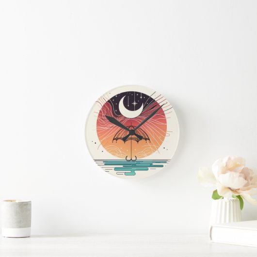 Crescent Moon Rain Boho Line Art Ronde Klok (Huis)