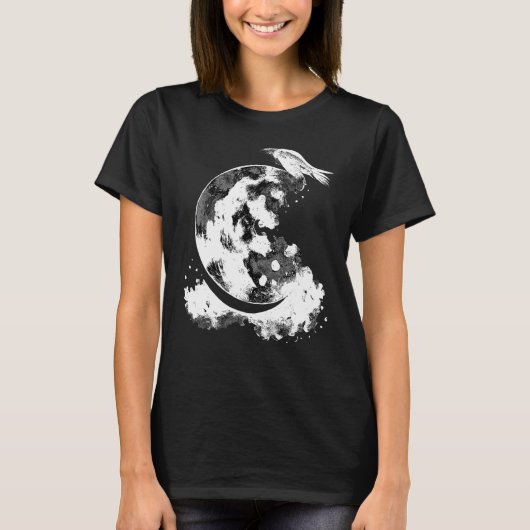 Crescent Moon Raven Witch Aesthetic Astrology Goth T-shirt (Voorkant)
