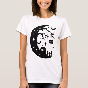 Crescent Moon RIP Bat Pumpkin Halloween Mok T-shirt