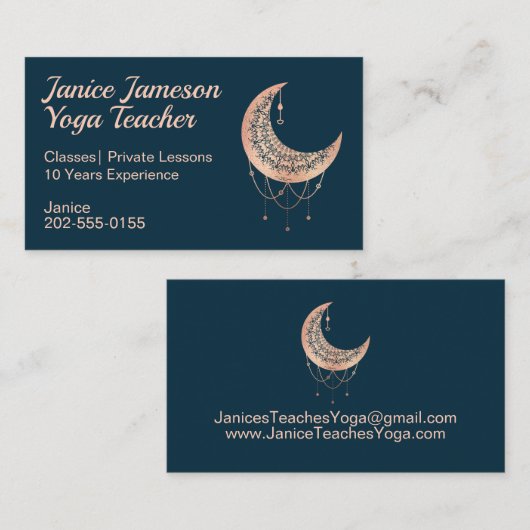 Crescent Moon Roos Gold Celestial Visitekaartje (Voorkant / Achterkant)