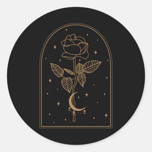 Crescent Moon Roos Occult Witchcraft Wicca Ronde Sticker (Voorkant)