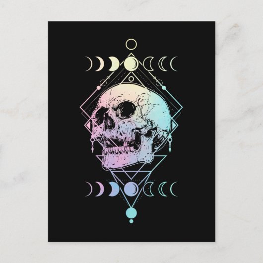 Crescent Moon Skull Occult Witchcraft Pastel Gothi Briefkaart (Voorkant)