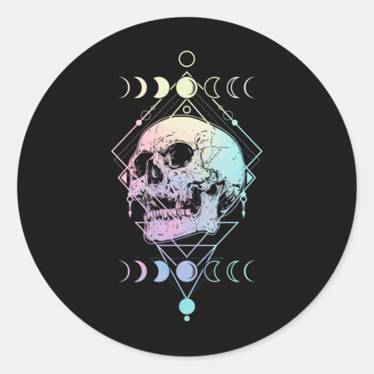 Crescent Moon Skull Occult Witchcraft Pastel Gothi Ronde Sticker (Voorkant)