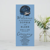 Crescent Moon Starlit Sky Blue bruiloft programma (Staand voorkant)