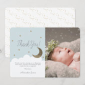 Crescent Moon & Stars Baby Blue Boy Foto Bedankkaart (Voorkant / Achterkant)