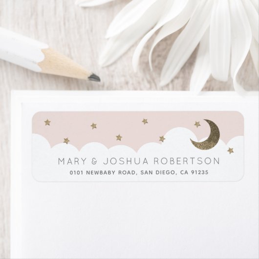 Crescent Moon & Stars Blush Pink Label (Insitu)