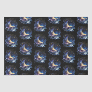 Crescent Moon Stars Celestial Black Halloween Tissuepapier