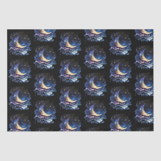 Crescent Moon Stars Celestial Black Halloween Tissuepapier (Voorkant)