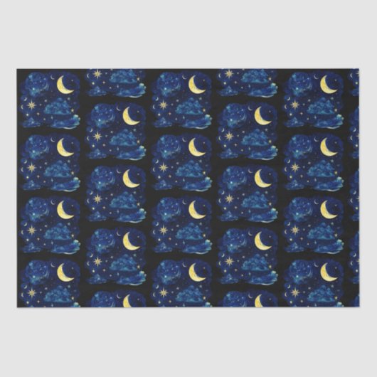 Crescent Moon Stars Celestial Black Halloween Tissuepapier (Voorkant)