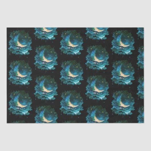 Crescent Moon Stars Celestial Black Halloween Tissuepapier (Voorkant)