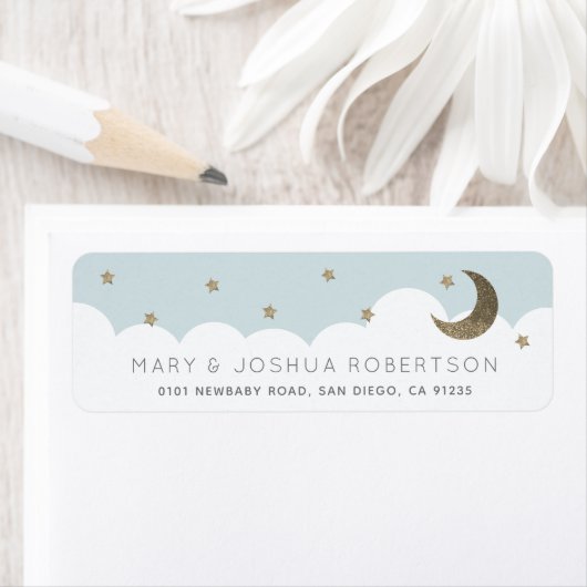 Crescent Moon & Stars Light Blue Etiket (Insitu)