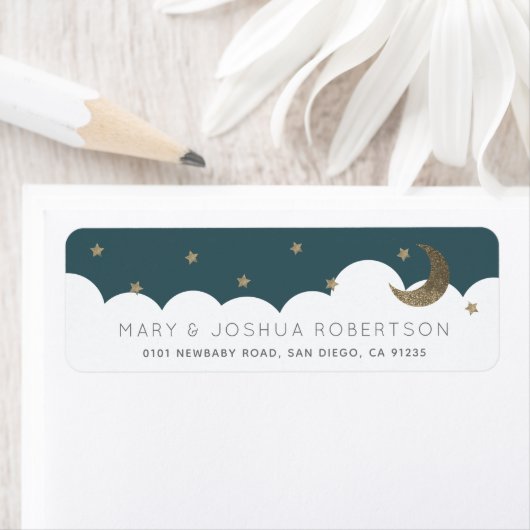 Crescent Moon & Stars Navy Blue Label (Insitu)