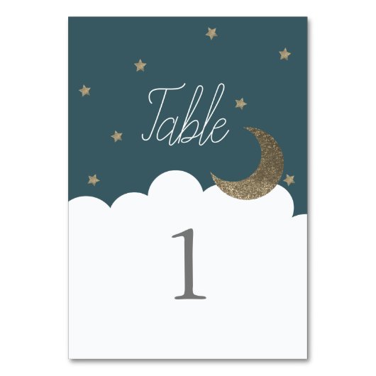 Crescent Moon & Stars Navy Blue Table Number Kaart (Voorkant)