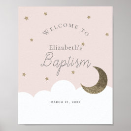 Crescent Moon Stars Pink Girl Baptism Welkomstteke Poster