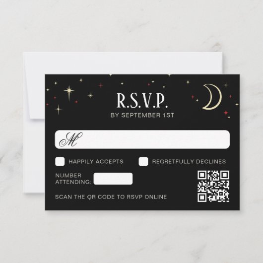 Crescent Moon Stars QR Code Huwelijksreactie RSVP Kaartje (Voorkant)