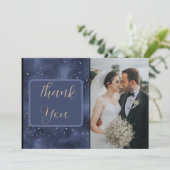 Crescent Moon Sterrennacht Navy Bedankkaart (Staand voorkant)