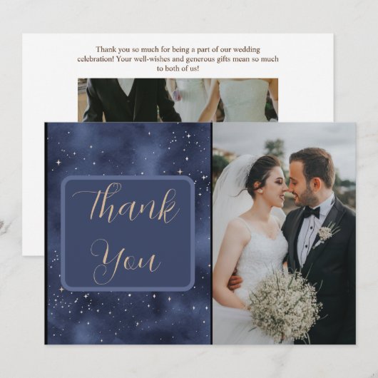 Crescent Moon Sterrennacht Navy Bedankkaart (Voorkant / Achterkant)