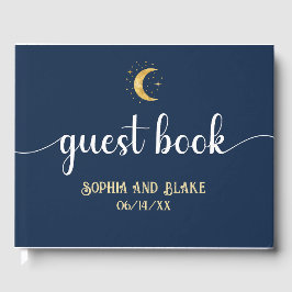 Crescent Moon Sterrennacht Navy Blue Wedding Gastenboek