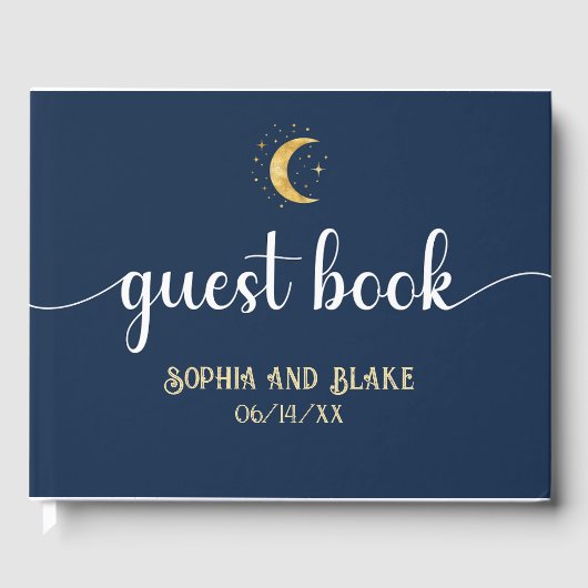 Crescent Moon Sterrennacht Navy Blue Wedding Gastenboek (Voorkant)