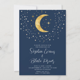 Crescent Moon Sterrennacht Navy Blue Wedding Kaart
