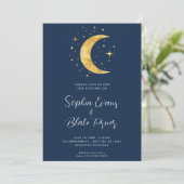 Crescent Moon Sterrennacht Navy Blue Wedding Kaart (Staand voorkant)