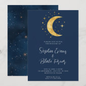 Crescent Moon Sterrennacht Navy Blue Wedding Kaart (Voorkant / Achterkant)