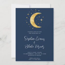 Crescent Moon Sterrennacht Navy Blue Wedding Kaart