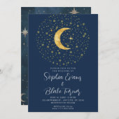 Crescent Moon Sterrennacht Navy Blue Wedding Kaart (Voorkant / Achterkant)