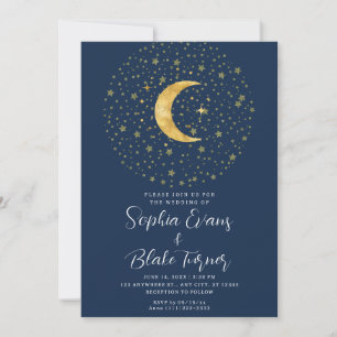 Crescent Moon Sterrennacht Navy Blue Wedding Kaart