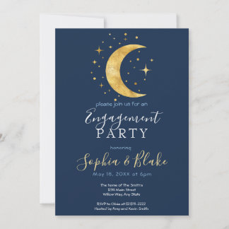 Crescent Moon Sterrennacht Navy Engagement Party Kaart