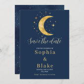 Crescent Moon Sterrennacht Navy Save the Date Kaart (Voorkant / Achterkant)