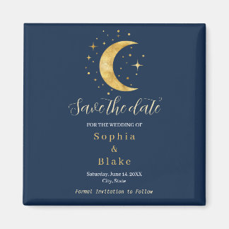 Crescent Moon Sterrennacht Navy Save the Date Magneet