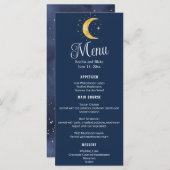 Crescent Moon Sterrennacht Navy Wedding Flat Menu (Voorkant / Achterkant)