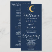 Crescent Moon Sterrennacht Navy Wedding Programme (Voorkant / Achterkant)