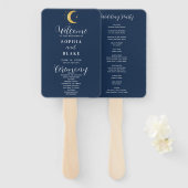 Crescent Moon Sterrennacht Navy Wedding Programme Handwaaier (Voorkant en achterkant)