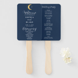 Crescent Moon Sterrennacht Navy Wedding Programme Handwaaier