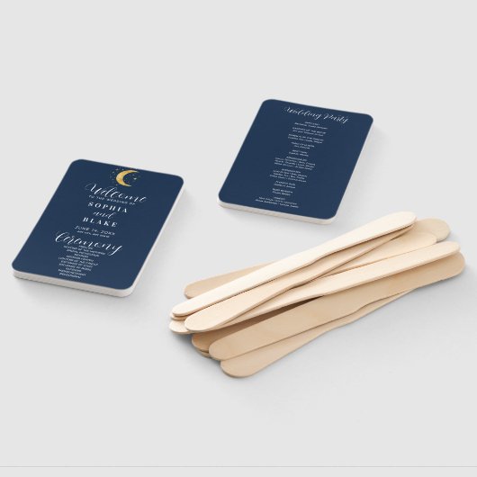 Crescent Moon Sterrennacht Navy Wedding Programme Handwaaier (Niet-gemonteerd)