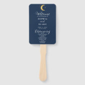 Crescent Moon Sterrennacht Navy Wedding Programme Handwaaier (Voorkant)