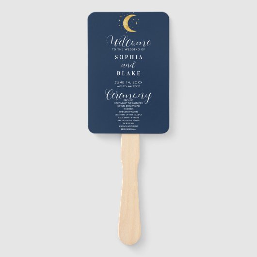 Crescent Moon Sterrennacht Navy Wedding Programme Handwaaier (Voorkant)