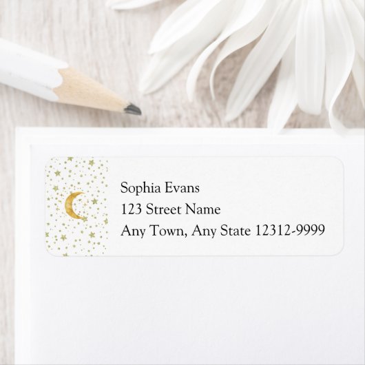 Crescent Moon Sterrennacht Weddenschap Etiket (Insitu)