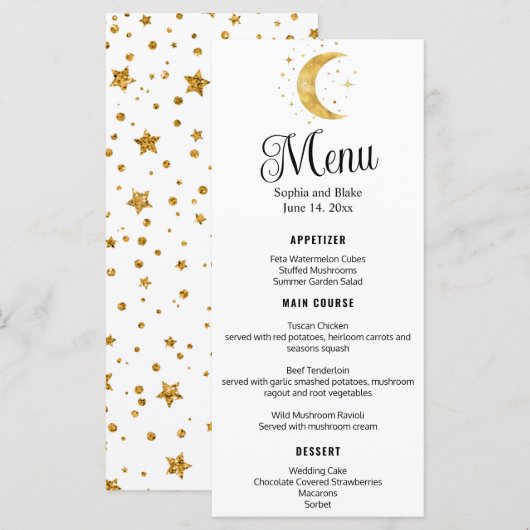 Crescent Moon Sterrennacht Wedding Flat Menu (Voorkant / Achterkant)