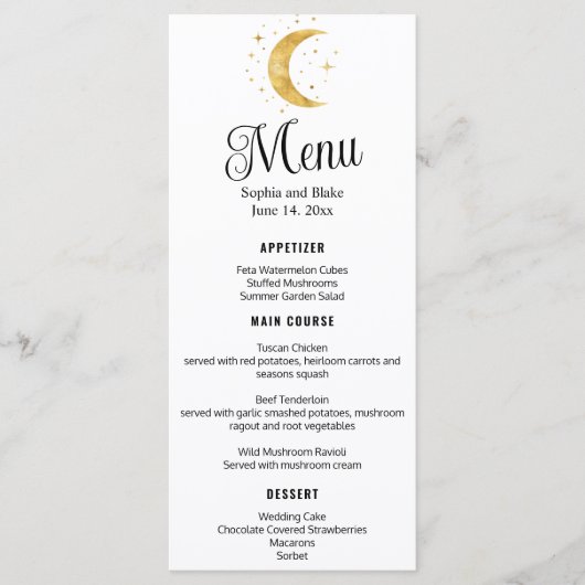 Crescent Moon Sterrennacht Wedding Flat Menu (Voorkant)