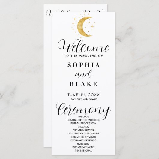 Crescent Moon Sterrennacht White Wedding Programme (Voorkant / Achterkant)