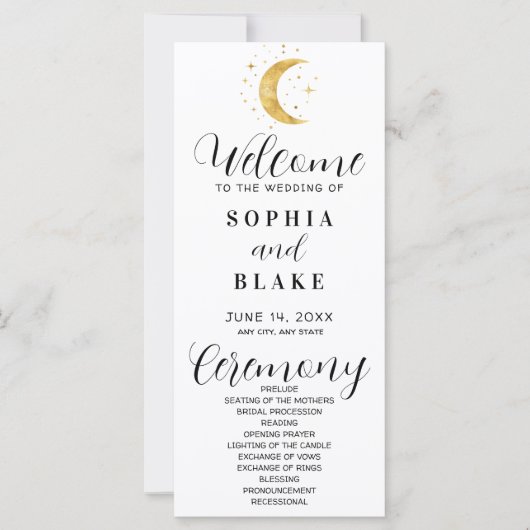 Crescent Moon Sterrennacht White Wedding Programme (Voorkant)