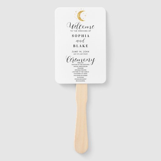 Crescent Moon Sterrennacht White Wedding Programme Handwaaier (Voorkant)