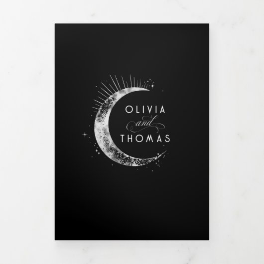 Crescent Moon Sun Halo hemelse bruiloft foto Drieluik Uitnodiging (Cover)