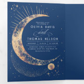 Crescent Moon Sun Halo hemelse bruiloft foto Drieluik Uitnodiging (Binnenzijde eerst)