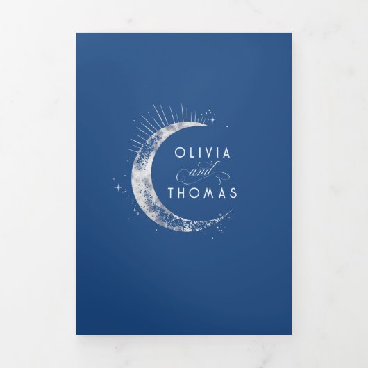 Crescent Moon Sun Halo hemelse bruiloft foto Drieluik Uitnodiging (Cover)